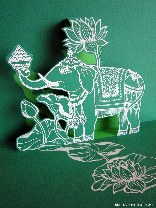 3d-открытка Зелёный Слон, автор Shraddha (5) (525x700, 356Kb)
