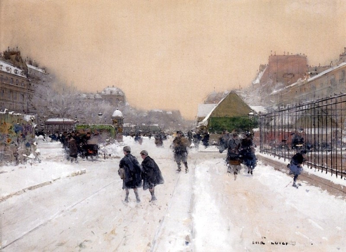 Luigi Loir - Paris with Snow (1889) (Gouache) [Colección privada] (700x509, 252Kb)