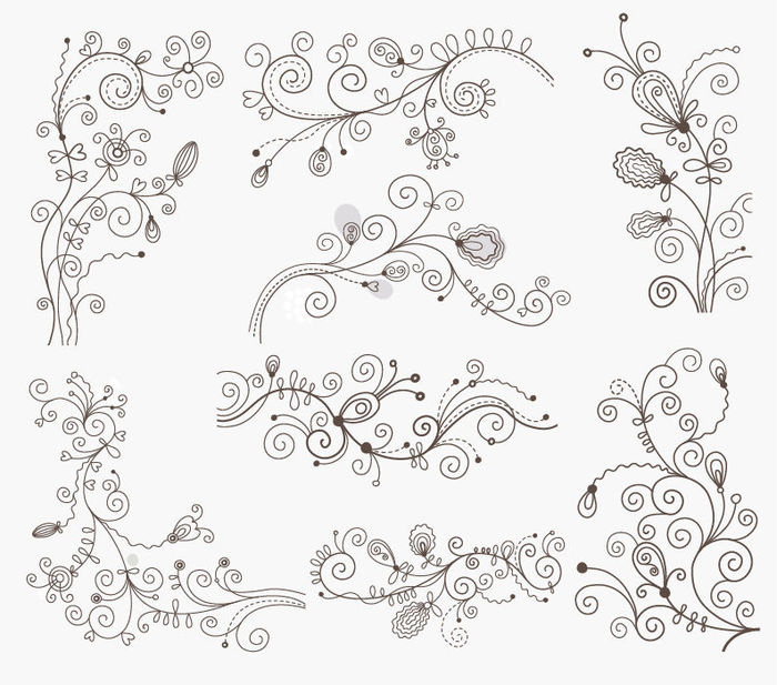 Swirl Floral Decorative Elements Vector Graphic Set (700x617, 91Kb)