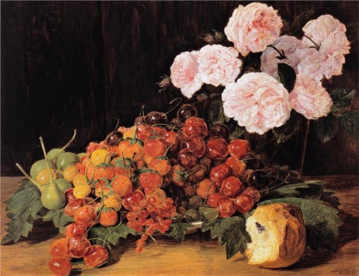 Натюрморт с розами, клубника, и хлеба, 1827 (700x538, 277Kb)