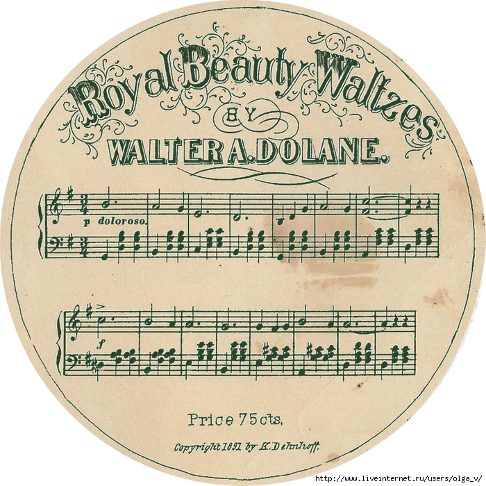 Music Royal Beauty Waltzes ~ 4 in round tag green  ~ lilac-n-lavender (700x700, 420Kb)