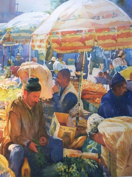 Geoffrey Wynne Morocco Market watercolour acuarela mercado Marruecos (525x700, 421Kb)