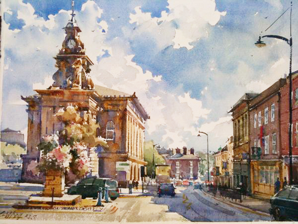 Geoffrey Wynne watercolour Burlem Town Hall acuarela (600x450, 310Kb)