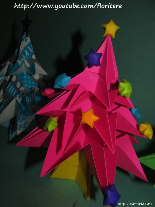 Елочки из бумаги в технике оригами. Видео мастер-класс (4) (525x700, 203Kb)
