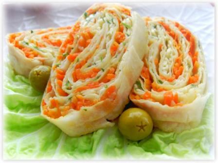 Рулет из лаваша с корейской морковью - лучшие рецепты самой быстрой закуски!
