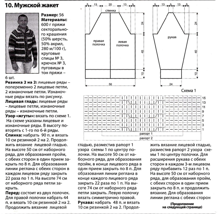 Мужской жакет реглан сверху спицами схемы с описаниями