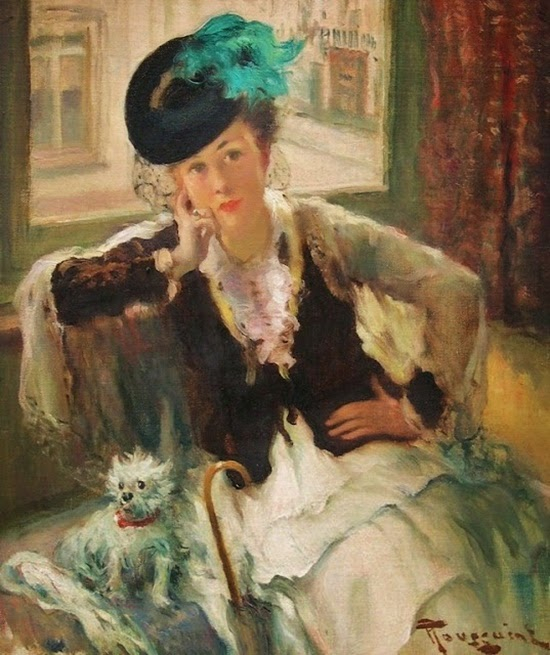 Girl with Dog and Parasol (550x655, 338Kb)