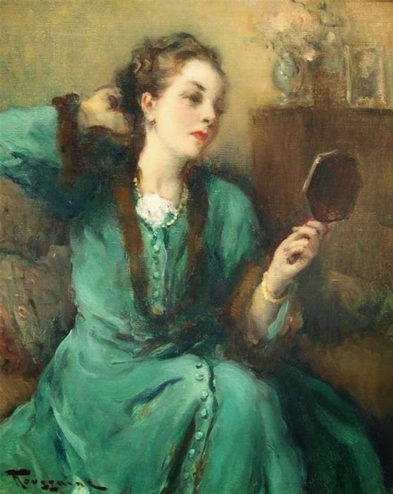 Lady in the Green Dress with Mirror (550x692, 305Kb)