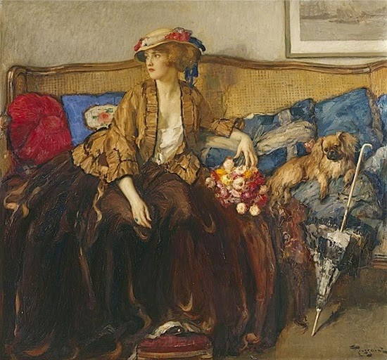 Woman with dog and parasol (550x512, 311Kb)