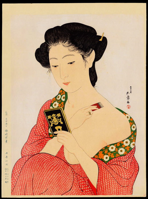 Woman Applying Make-up (Hand Mirror) (519x700, 116Kb)