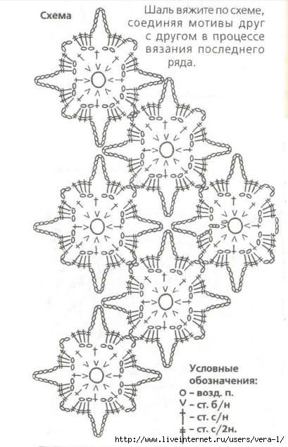 shema-vyazaniya-ajurnoj-shali-kruchkom-iz-cvetochnih-motivov (409x635, 129Kb)