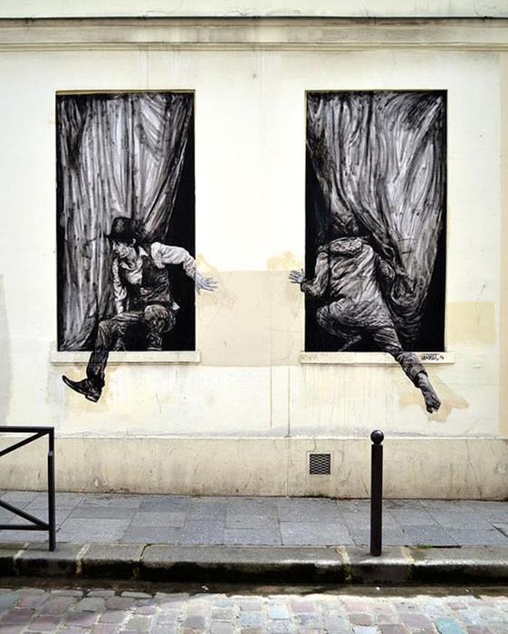 Levalet: Проделки художника на улицах Парижа (забавный стрит арт)