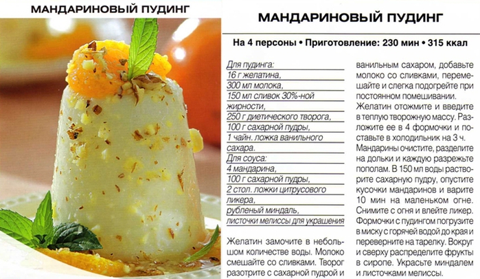 рецепт мандариновый пудинг