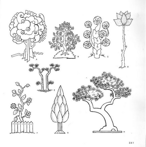 шаблоны рисования плодов и деревьев