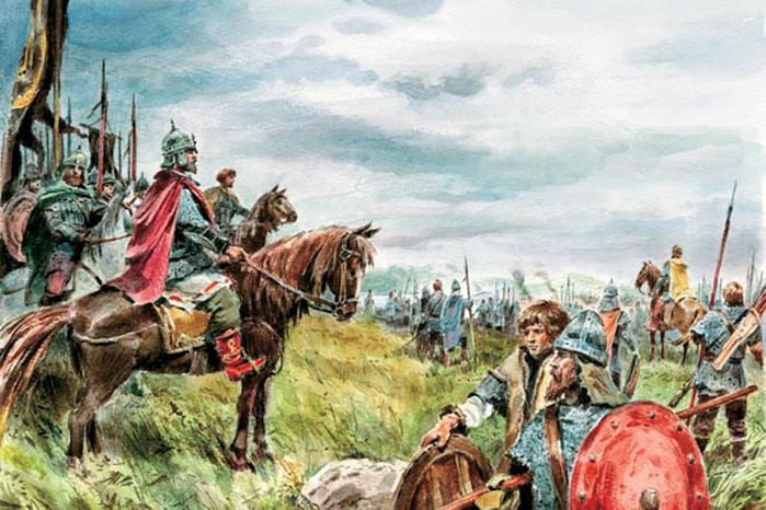 Иван III разрывает ханскую грамоту и басму перед татарскими послами.