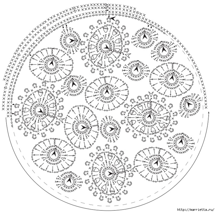 Шьем подушки с вязаными фрагментами крючком. Схема (3) (700x690, 370Kb)