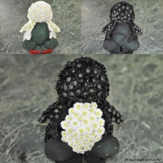 Игрушки из цветов. Пингвин из кустовой хризантемы (6) (544x545, 141Kb)