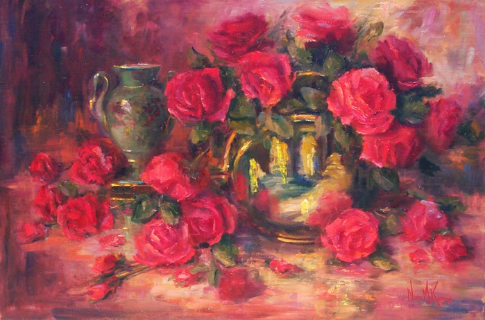 #440 Red Roses In Brass Pot (700x462, 400Kb)