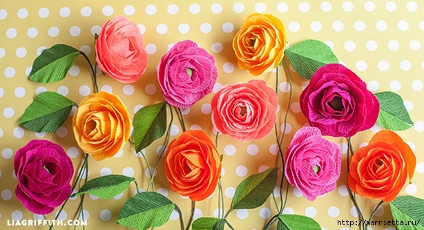 Радужные розы из итальянской гофрированной бумаги (4) (614x333, 191Kb)