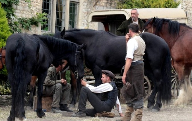 Съемки "Боевого коня" ("War Horse ") в Касл Ком около Чиппенхем, Англия, 22 сентября 2010 года. 