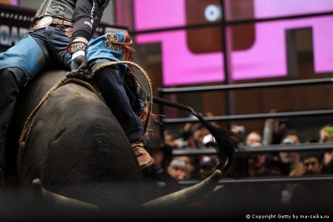 Профессиональные Bull Riders (PBR) на Таймс-сквер в Нью-Йорке, 15 октября 2010 года.