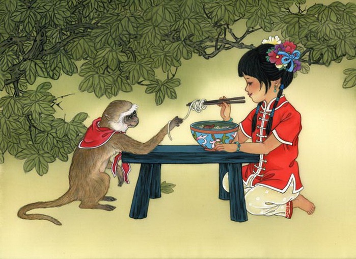 Художник Caroline Young/Детский восточный гороскоп year of the monkey - girl -Noodles-El-Fresco (700x508, 110Kb)