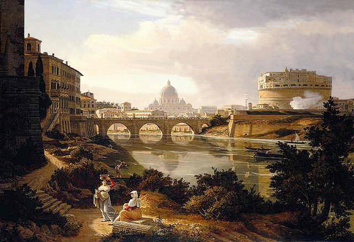  - 74985457_Rome_a_view_of_the_river_Tiber_looking_south_with_the_Castel_SantAngelo_and_Saint_Peters_Basilica_beyond_by_Rudolf_Wiegmann_1834