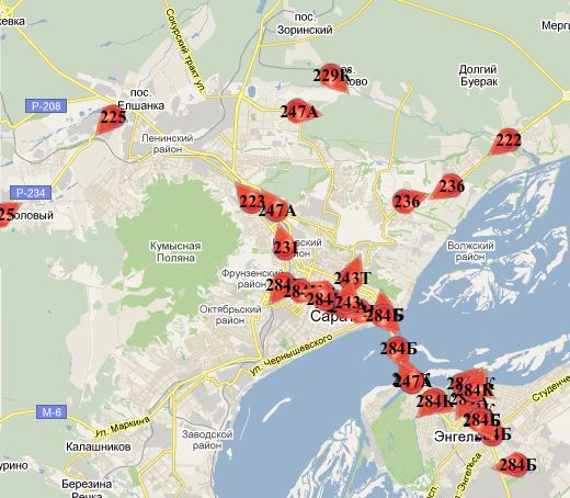 Карта саратова с остановками общественного транспорта на карте