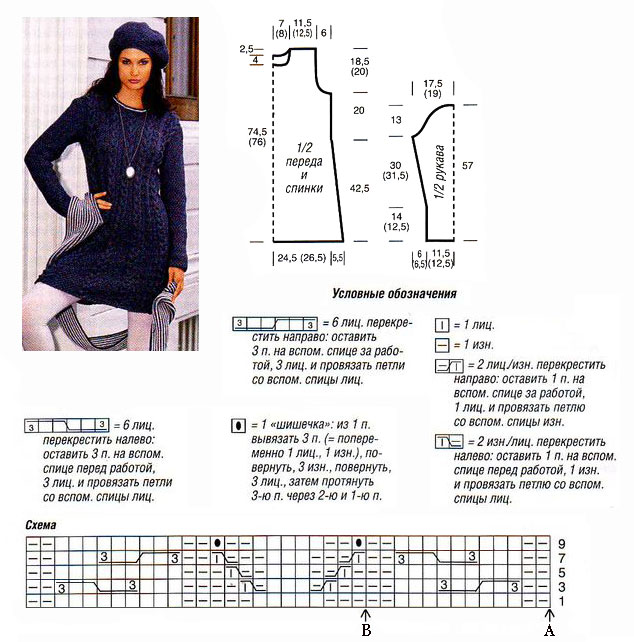Платье свитер спицами схема