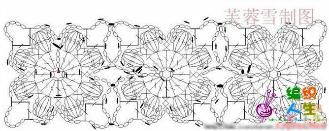 схема узор пухлые цветы крючком (668x267, 214Kb)
