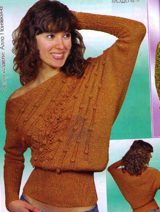 асимметричный пуловер спицами<br />