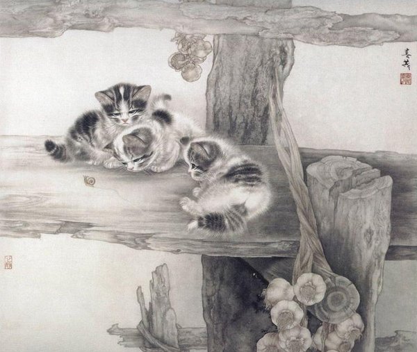 Кошки художника Сюй Синьци (2) (600x507, 61Kb)