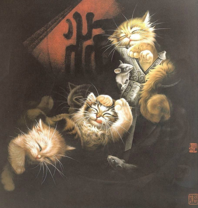 Кошки художника Сюй Синьци (16) (667x700, 412Kb)