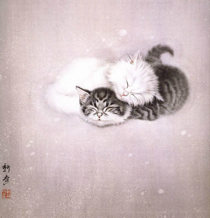 Кошки художника Сюй Синьци (17) (672x700, 386Kb)