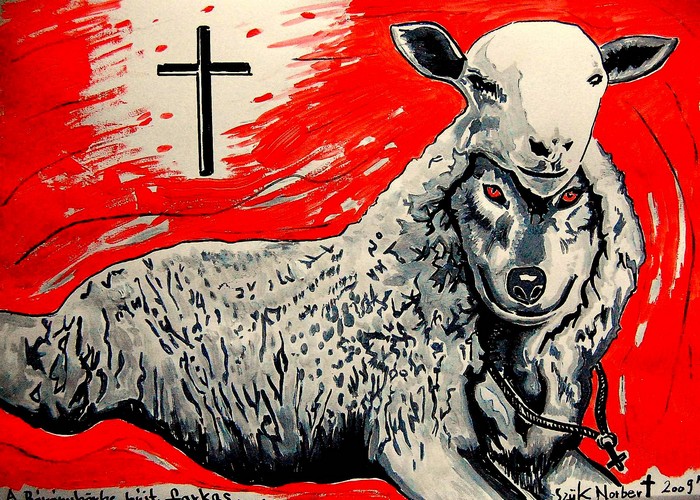 Яркий сюрреализм в искусстве Эда Нэроу (Ed Narrow) - wolf and sheep (700x500, 208Kb)