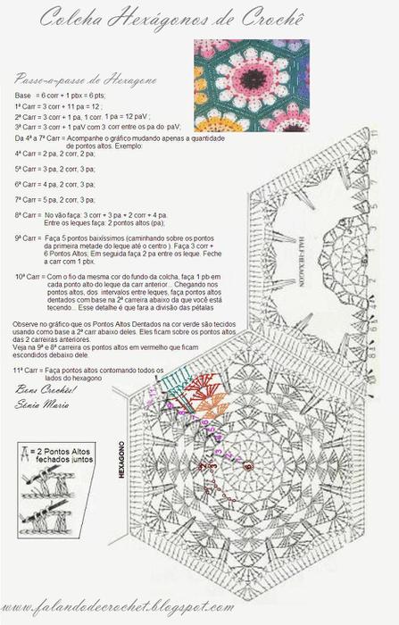 COLCHA DE CROCHE HEXAGONOS GRAFICO E PASSO-A-PASSO (447x700, 65Kb)