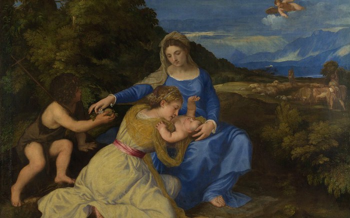 nationalgallery.the-virgin-and-child-with-the-infant-saint-john-and-a-female-saint-or-donor-the-aldobrandini-madonna-218 (700x437, 69Kb)