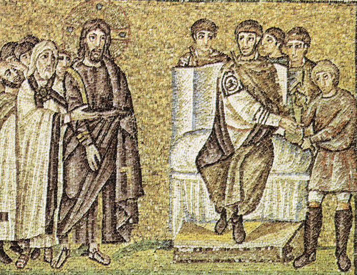 776px-Ravenna,_sant'apollinare_nuovo_cristo_davanti_a_pilato_(inizio_del_VI_secolo) (700x540, 204Kb)