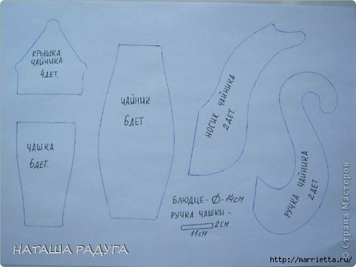 Красивая мягкая ваза, мяч, чашка и чайник из ткани