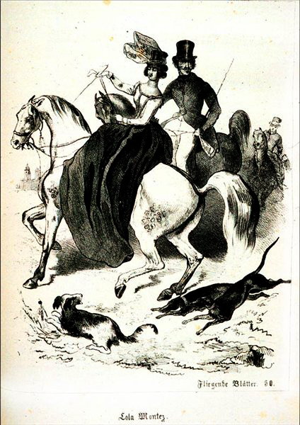 Лола Монтес на охоте в амазонке Klauprecht & Menzel. Lithograph 1847 (424x600, 97Kb)