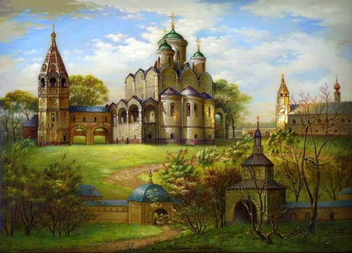 017 Fedoskino - Suzdal.  Vizualizați pe Mânăstire Pokrovsky (700x503, 266Kb)