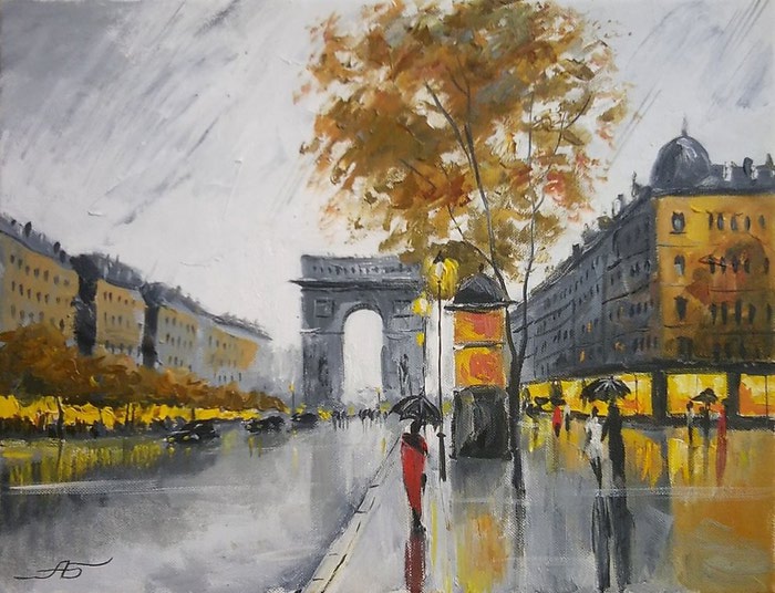 Вид на Триумфальную арку .Из серии Париж омытый дождём (700x536, 98Kb)