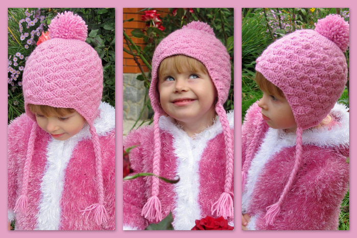 Розовая шапочка с ажурным узором для малыша спицами