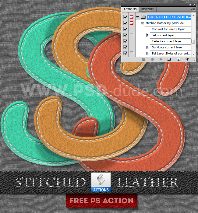 Stitched Leather Photoshop Free Action (650x700, 646Kb)