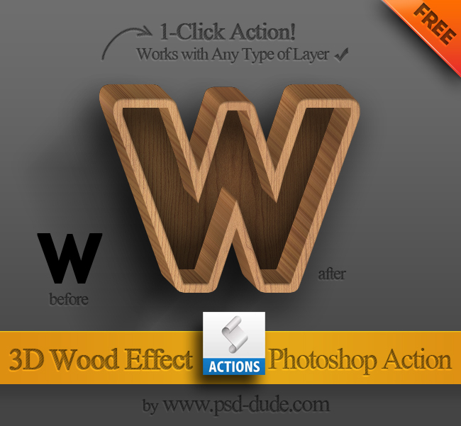 3D Wood Text Photoshop Free Action (650x601, 223Kb)