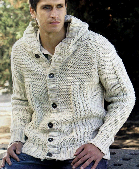 Мужской пуловер в контрастную полоску спицами