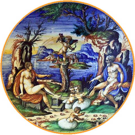 Hera și Zeus se uita la nașterea Dioscuri și ou Helen (atelier de Guido Durantino, majolică, 1550 (Muzeul Boijmans Van Beuningen,  (470x472, 485Kb)
