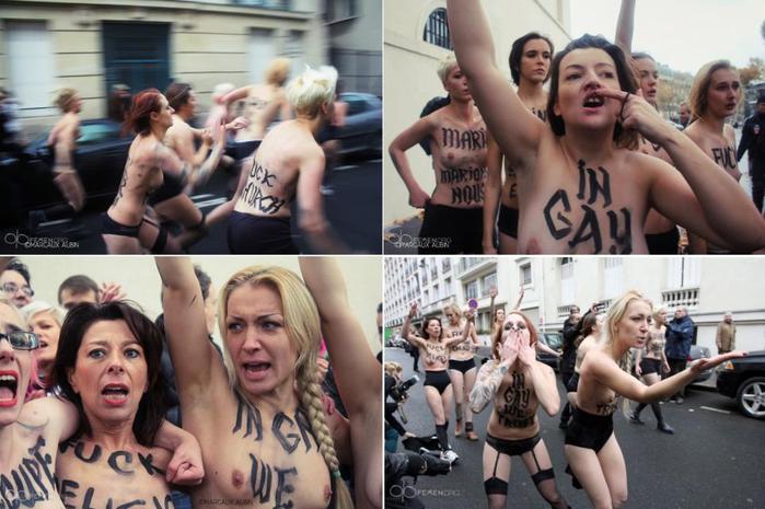 Активистки Femen подрались с участниками шествия против законопроекта о разрешении однополых браков