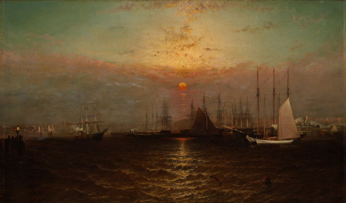 Г. Бейкер - Нью-Йоркская гавань с Бруклинского моста  1869 (700x411, 54Kb)