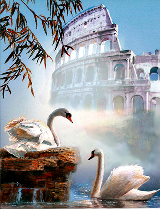 Swan pair and the Acropolis (535x700, 494Kb)